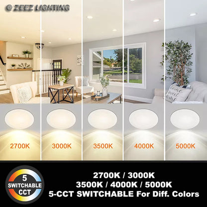 ZEEZ Lighting - 4-Inch 9W 780LM / 6-Inch 15W 1275LM / 8-Inch 18W 1900LM Selectable 5CCT Dimmable LED Recessed Ceiling Panel Light Canless Downlight w/ Junction Box ETL Listed