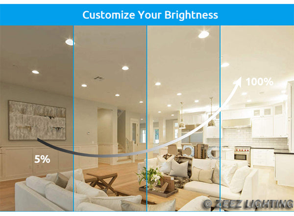 ZEEZ Lighting - 4-Inch 9W 780LM / 6-Inch 15W 1275LM / 8-Inch 18W 1900LM Selectable 5CCT Dimmable LED Recessed Ceiling Panel Light Canless Downlight w/ Junction Box ETL Listed